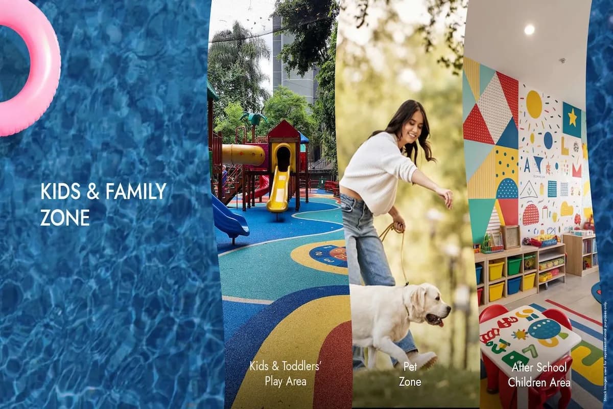 Safe and colorful kids play area with modern equipment